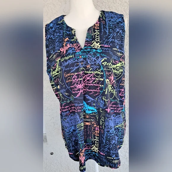 Anthony's Resort Wear Chic Multicolor Script Women's Blouse - Picture 3 of 8